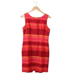 John Roberts Womens Dress Size 8 Red‎ Floral Striped Lined Sleeveless Back Zip